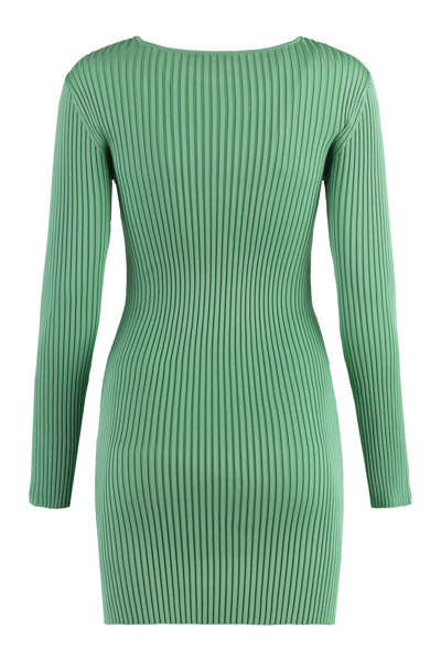 Shop Self-portrait Ribbed Knit Dress In Green