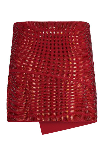 Andreädamo Asymmetrical Crystal-studded Wrap Skirt In Red