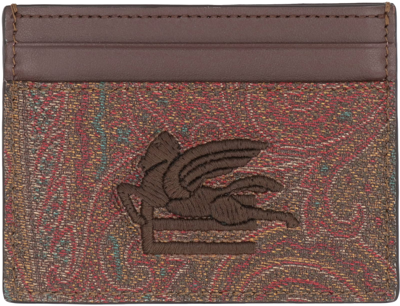 Shop Etro Coated Canvas Card Holder In Brown