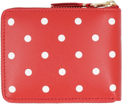 Comme Des Garçons Dot Printed Leather Zip Around Wallet In Red