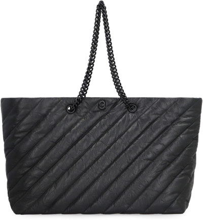 Shop Balenciaga Carry All Crush Leather Tote In Black