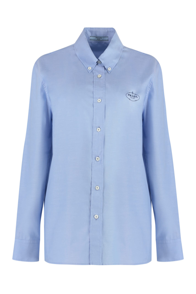 Shop Prada Oxford Shirt In Cotton In Light Blue