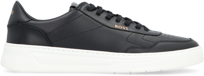 Shop Hugo Boss Baltimore Leather Low-top Sneakers In Black