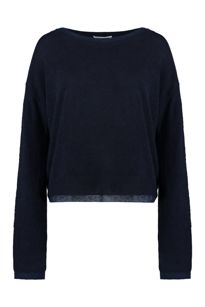 Shop Vince Long Sleeve Crew-neck Sweater In Blue