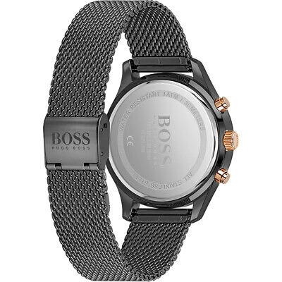 Pre-owned Hugo Boss Mens Wristwatch  Associate 1513811 Chrono Steel Mesh Black