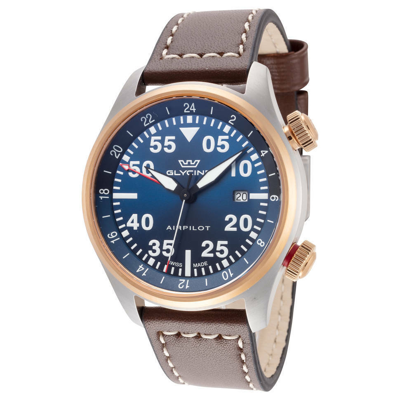 Pre-owned Glycine Airpilot Gmt Swiss Men's Pilot Watch Blue Dial Leather Strap Gl0352 44mm