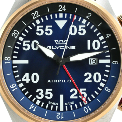 Pre-owned Glycine Airpilot Gmt Swiss Men's Pilot Watch Blue Dial Leather Strap Gl0352 44mm