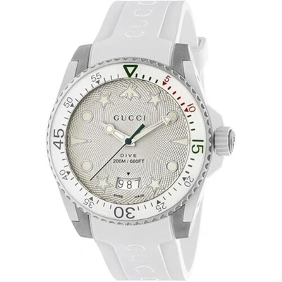 Pre-owned Gucci Ya136337 Men's Dive White Dial Quartz Watch