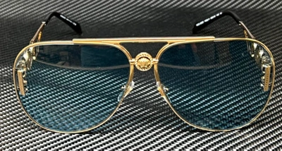 Pre-owned Versace Ve2255 10021 Gold Blue Unisex Large 63 Mm Sunglasses