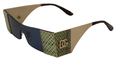 Pre-owned Dolce & Gabbana Gold Metal Rectangle Shades Dg2263 Sunglasses Rrp $1000 In Blue