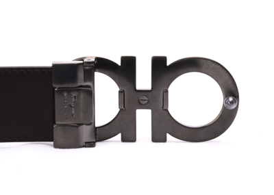 Pre-owned Ferragamo Salvatore  Gancini Reversible Belt 35mm Black/hickory Ruthenium In Multicolor