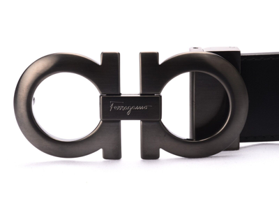 Pre-owned Ferragamo Salvatore  Gancini Reversible Belt 35mm Black/hickory Ruthenium In Multicolor