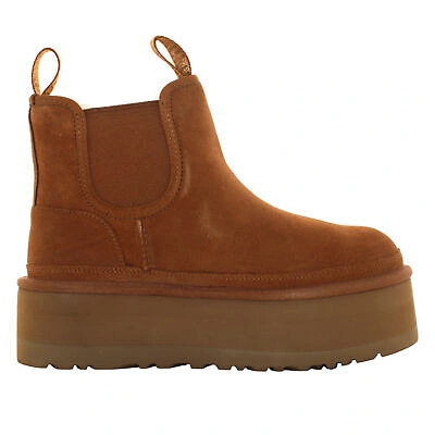 Pre-owned Ugg A23us Women's Ankle Boot 1134526 W Neumel Platform Chelsea Che In Brown