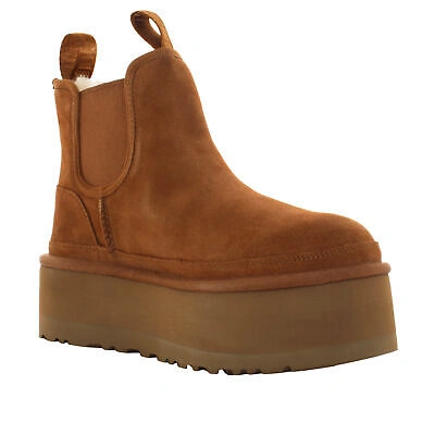 Pre-owned Ugg A23us Women's Ankle Boot 1134526 W Neumel Platform Chelsea Che In Brown