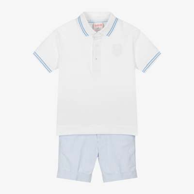 Shop Boboli Boys Blue Striped Cotton Shorts Set