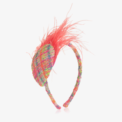 Shop Eirene Girls Pink Tweed & Feather Hairband