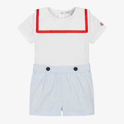 Shop Beatrice & George Boys Blue Stripe Cotton Sailor Shorts Set