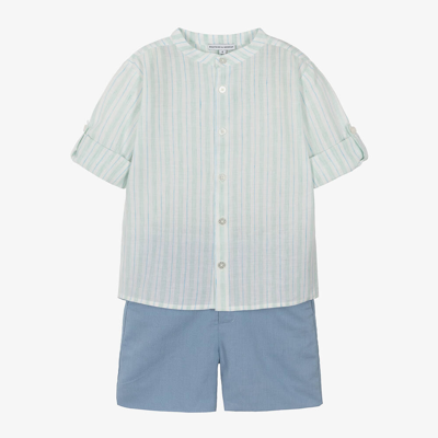 Shop Beatrice & George Boys Blue Linen Shorts Set