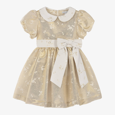 Shop Beatrice & George Girls Gold Floral Jacquard Dress