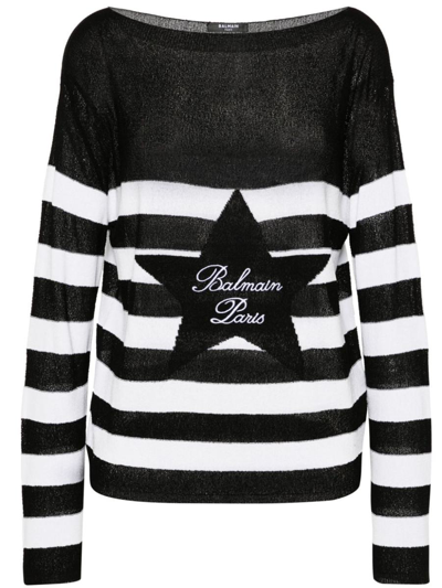 Shop Balmain Striped T-shirt In Nero E Bianco