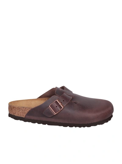 Shop Birkenstock Leather Slide Sandals In Brown