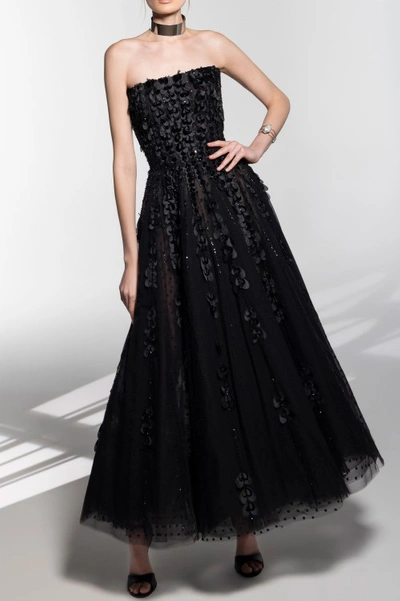 Shop Saiid Kobeisy Beaded Tulle Dress With Velvet Hearts In Black