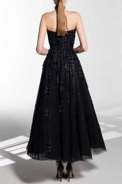 Shop Saiid Kobeisy Beaded Tulle Dress With Velvet Hearts In Black