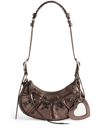 Shop Balenciaga Brown Le Cagole Xs Leather Shoulder Bag In Metallic