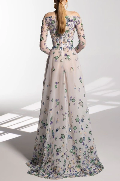 Saiid Kobeisy Tulle Beaded Dress With Off-shoulder Sleeves In White