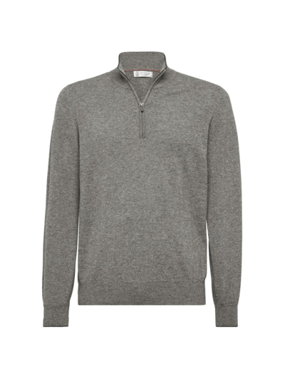 Shop Brunello Cucinelli Men's Cashmere Turtleneck Sweater With Zipper In Dark Grey