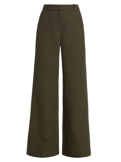 Shop L Agence Women's Pilar Cotton Boucle Wide-leg Pants In Army