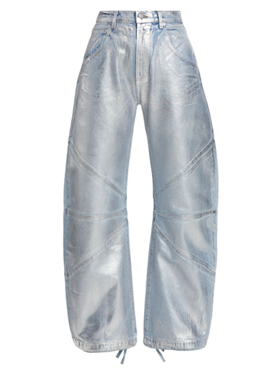 Shop Eb Denim Women's Frederic Foil High-rise Seamed Bow-leg Jeans