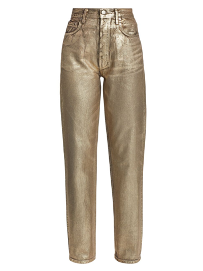 Shop Eb Denim Women's Foil High-rise Straight-leg Jeans In Gold Foil