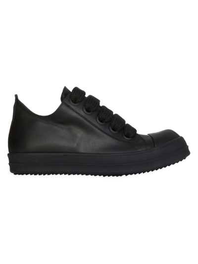 Shop Rick Owens Men's Leather Low-top Sneakers In Black