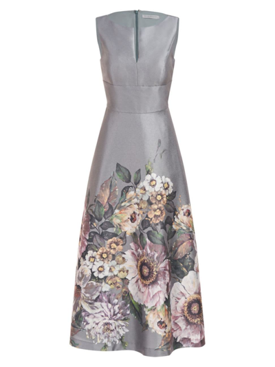 Shop Kay Unger Women's Marlene Organza Floral Midi-dress In Sage Gray