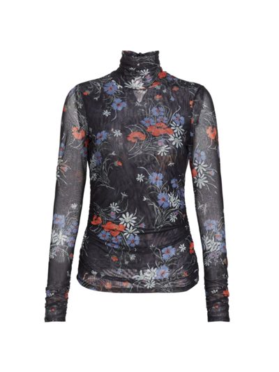 Shop Cinq À Sept Women's Mesh Floral Turtleneck Top In Obsidian Multi