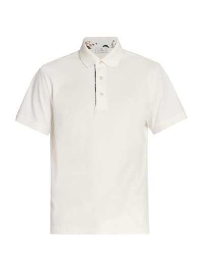 Shop Etro Men's Contrast Placket Polo Shirt In White
