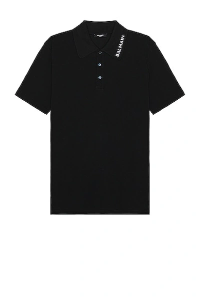 Shop Balmain Stitch Collar Short Sleeve Polo In Black