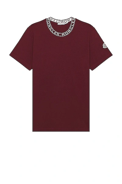 Shop Moncler Short Sleeve Neck Logo T-shirt In Burgundy