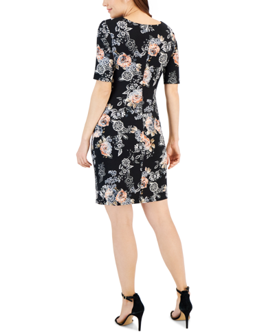 Shop Connected Petite Printed Cowlneck Sheath Dress In Black