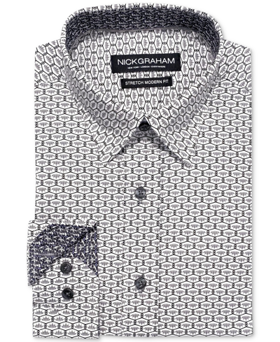 Shop Nick Graham Men's Slim-fit Performance Stretch Geo-print Dress Shirt In Grey