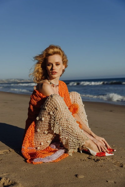 Shop Andreeva Orange Handmade Crochet Cardigan-dress