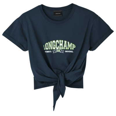 Shop Longchamp T-shirt Noué In Navy