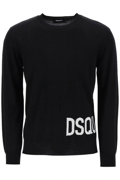 Shop Dsquared2 Sweater In Virgin Wool With Jacquard Logo In Black