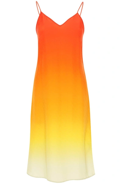 Shop Casablanca Silk Satin Slip Dress With Gradient Effect In Orange, Yellow, Red