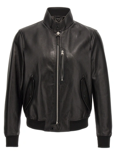 Shop Tom Ford Grainy Leather Bomber Jacket Casual Jackets, Parka In Black