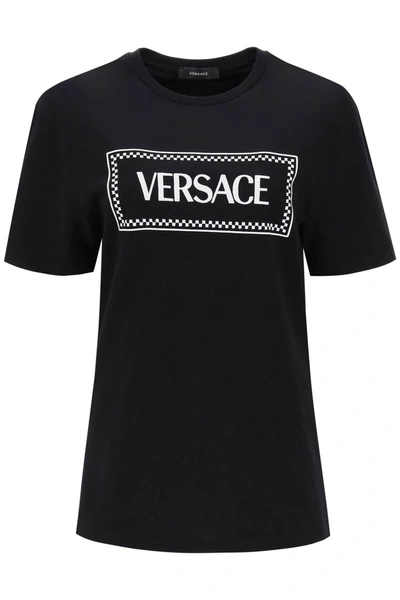 Shop Versace T Shirt With Logo Embroidery In Black