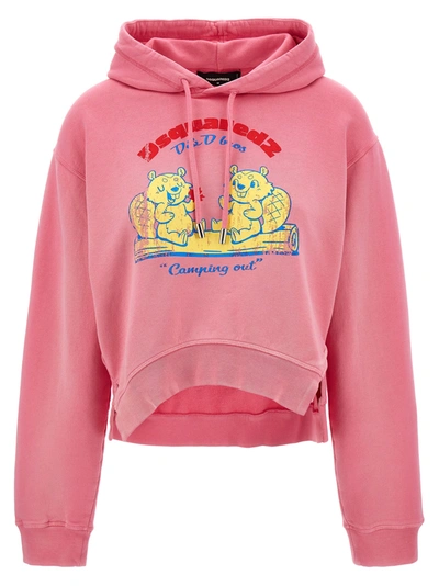 Shop Dsquared2 Printed Hoodie Sweatshirt In Pink