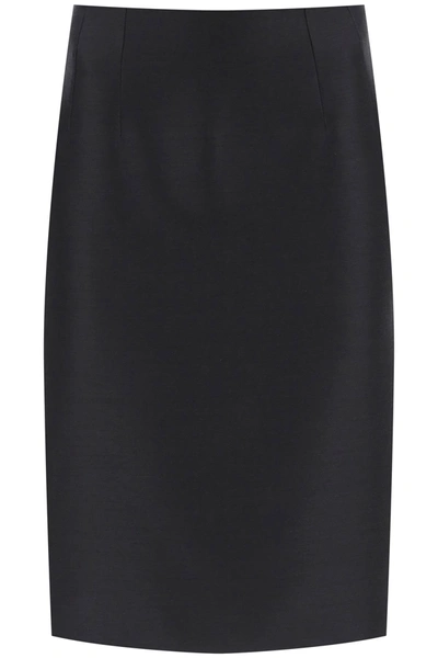 Shop Versace Wool Silk Pencil Skirt In Black