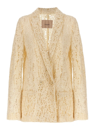 Shop Twinset Lace Blazer Blazer And Suits In Beige